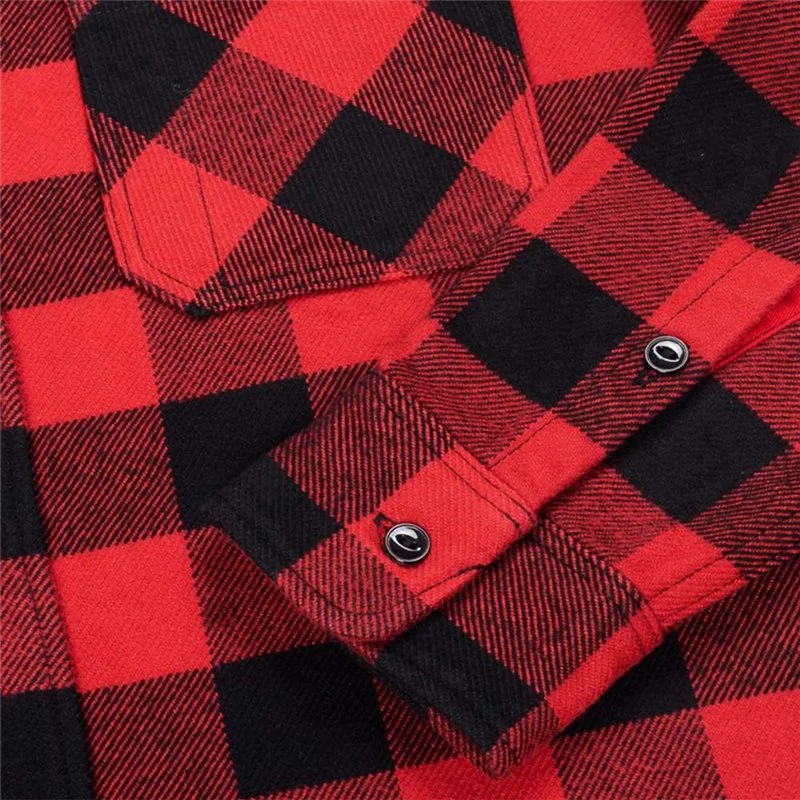 Good Quality Logo Printing Red Checked Shirt Casual Cheap Plain Plaid Flannel Pullover Shirts