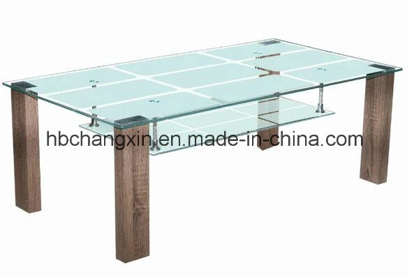 Glass Coffee Table with Wooden Leg