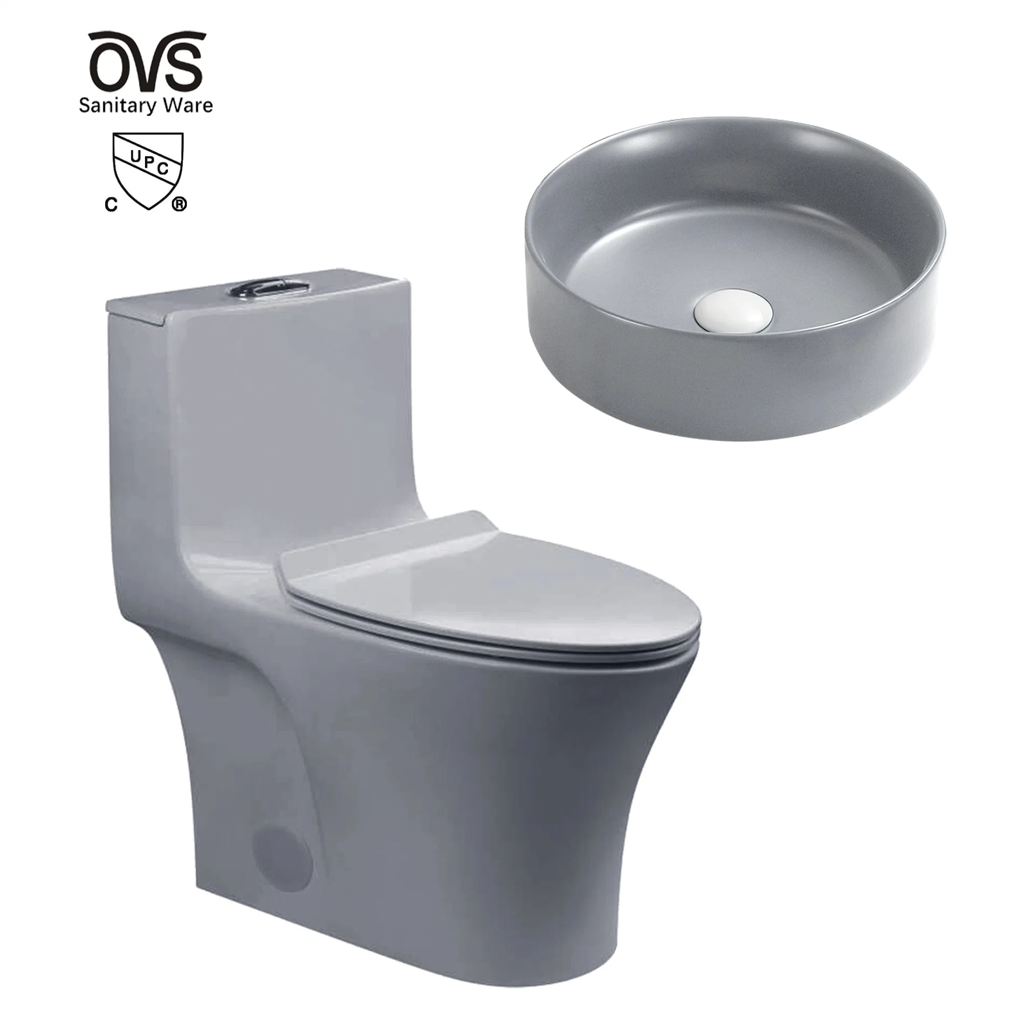 Ovs Cupc American Modern Black Color Bathroom Wc Water Closet Ceramic Powerful Flushing One Piece Toilet Set