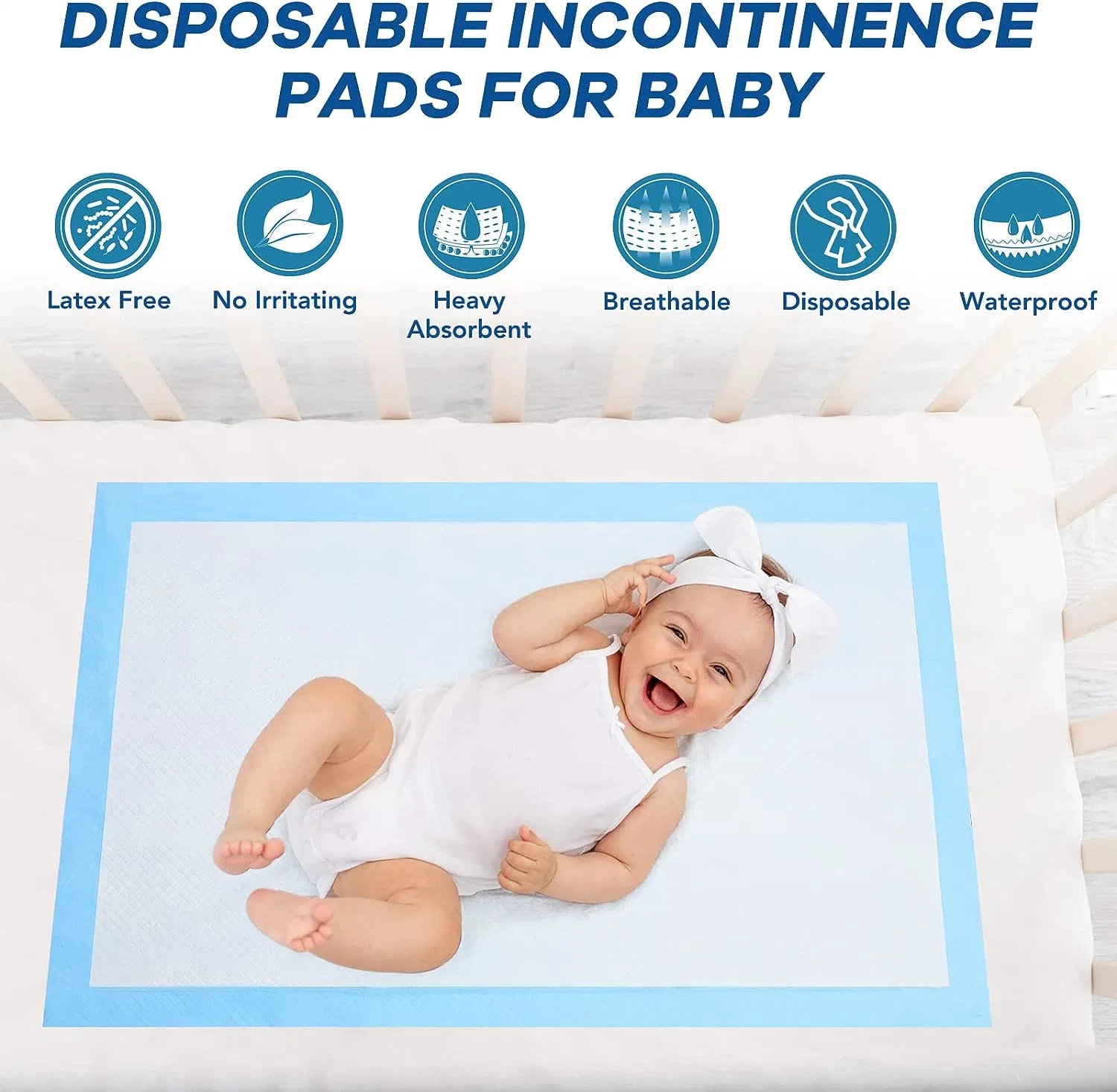 Baby Disposable Changing Pad, 100 Count Thicken and High Absorb Incontinence Changing Pad with Breathable, Waterproof Underpad