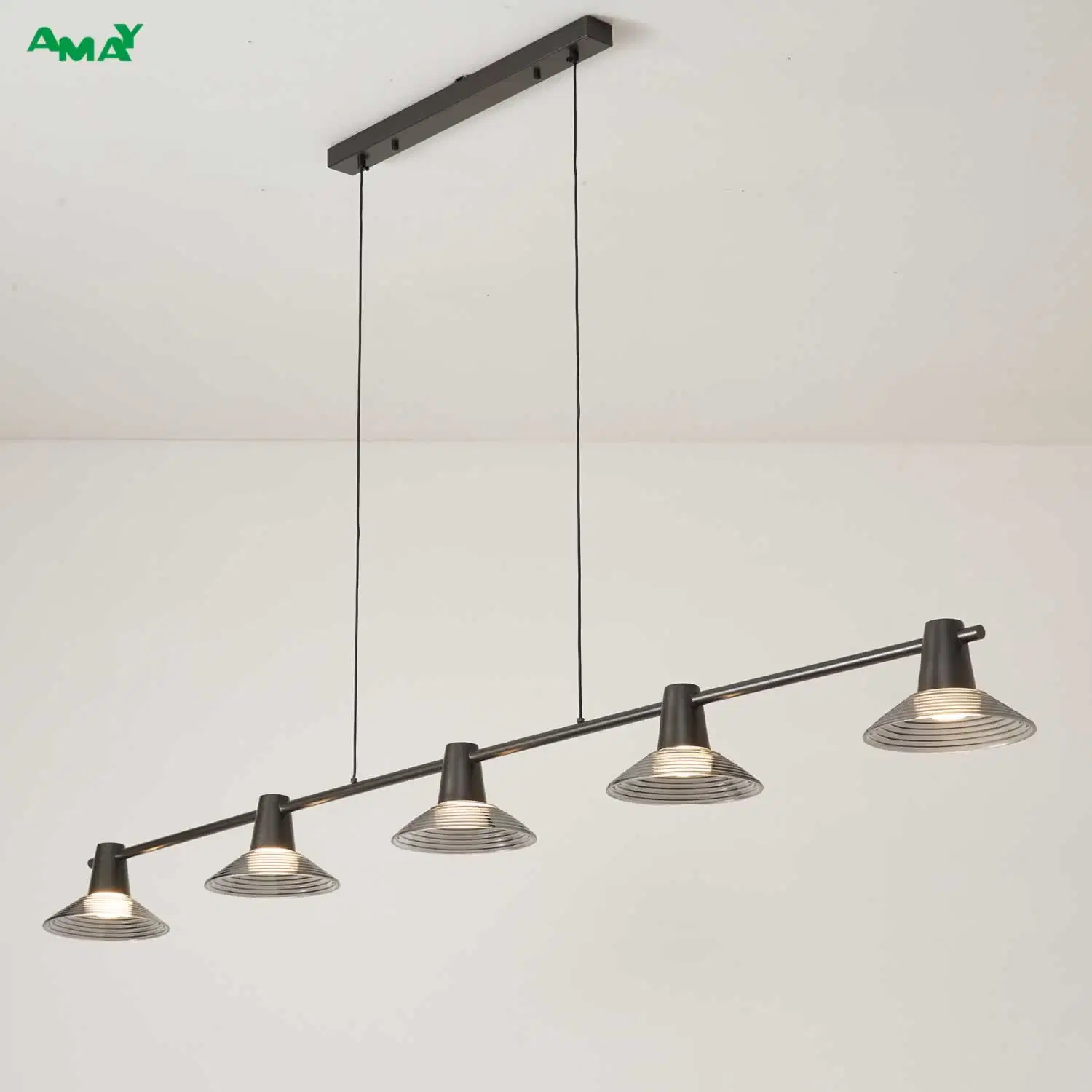 Brass High Illumination Glass Shade 5 Lights LED Linear Lamp Pendant Lighting