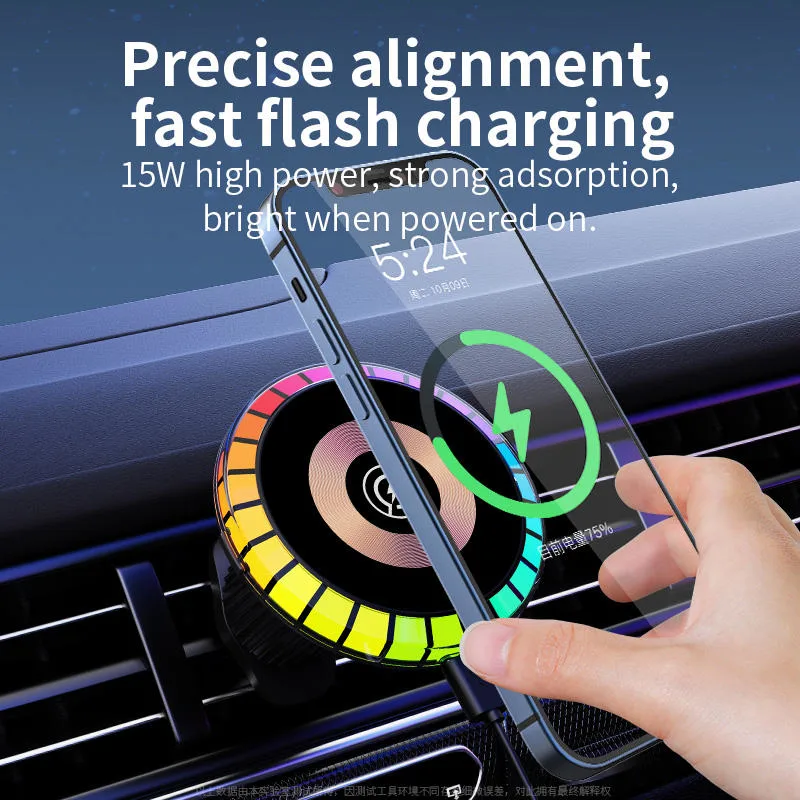 2023 New W02 Car 15W Wireless Charger with RGB Rhythm Light