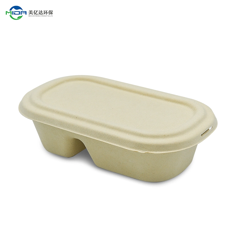 Caja de recipiente de comida de microondas biodegradable ecológico de 2 compartimentos con Recipiente de comida para el tapizado