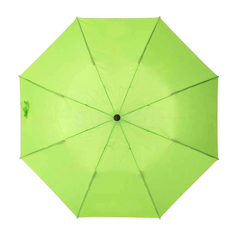 Green Semi Automatic 2 Folding Umbrella with Zero Hook Handle