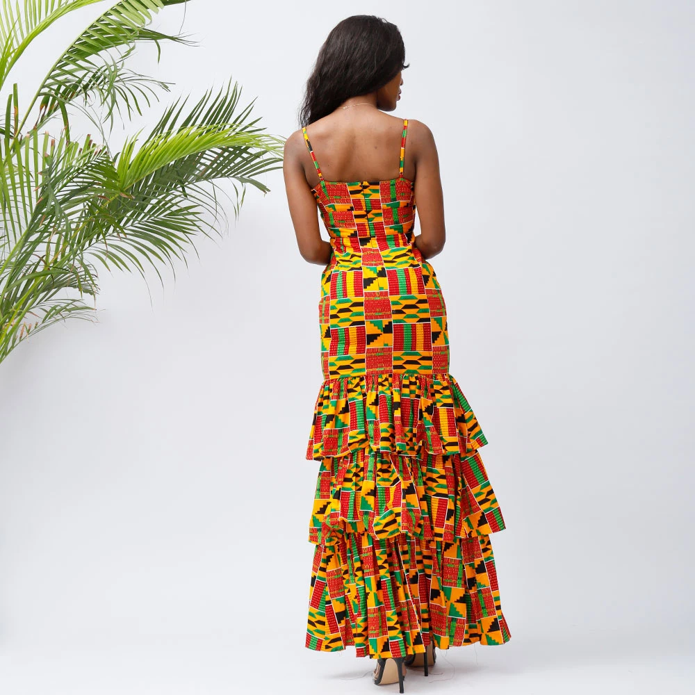 2021 African Fabric Wax Printing Frauen Maxi Sexy Kleid Party Verschleiß