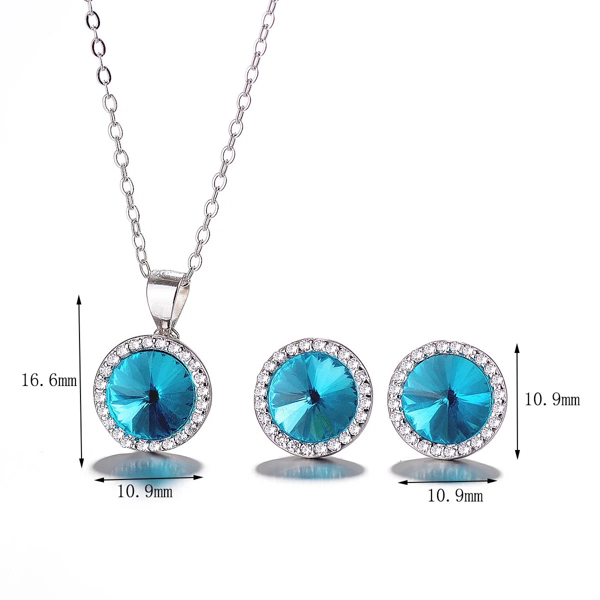 925 Sterling Prata Azul Imitation Diamond com Rhodium chapeamento Earring E conjunto pendente