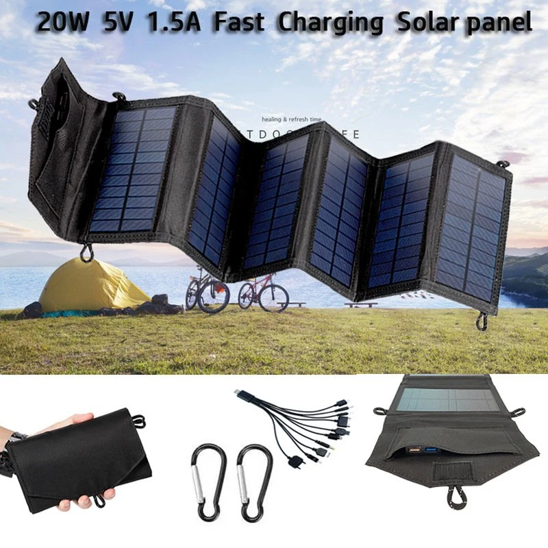 5V20W Portable Phone Charger Solar Charger Dual USB Output Mobile Solar Battery Charger for Smartphone