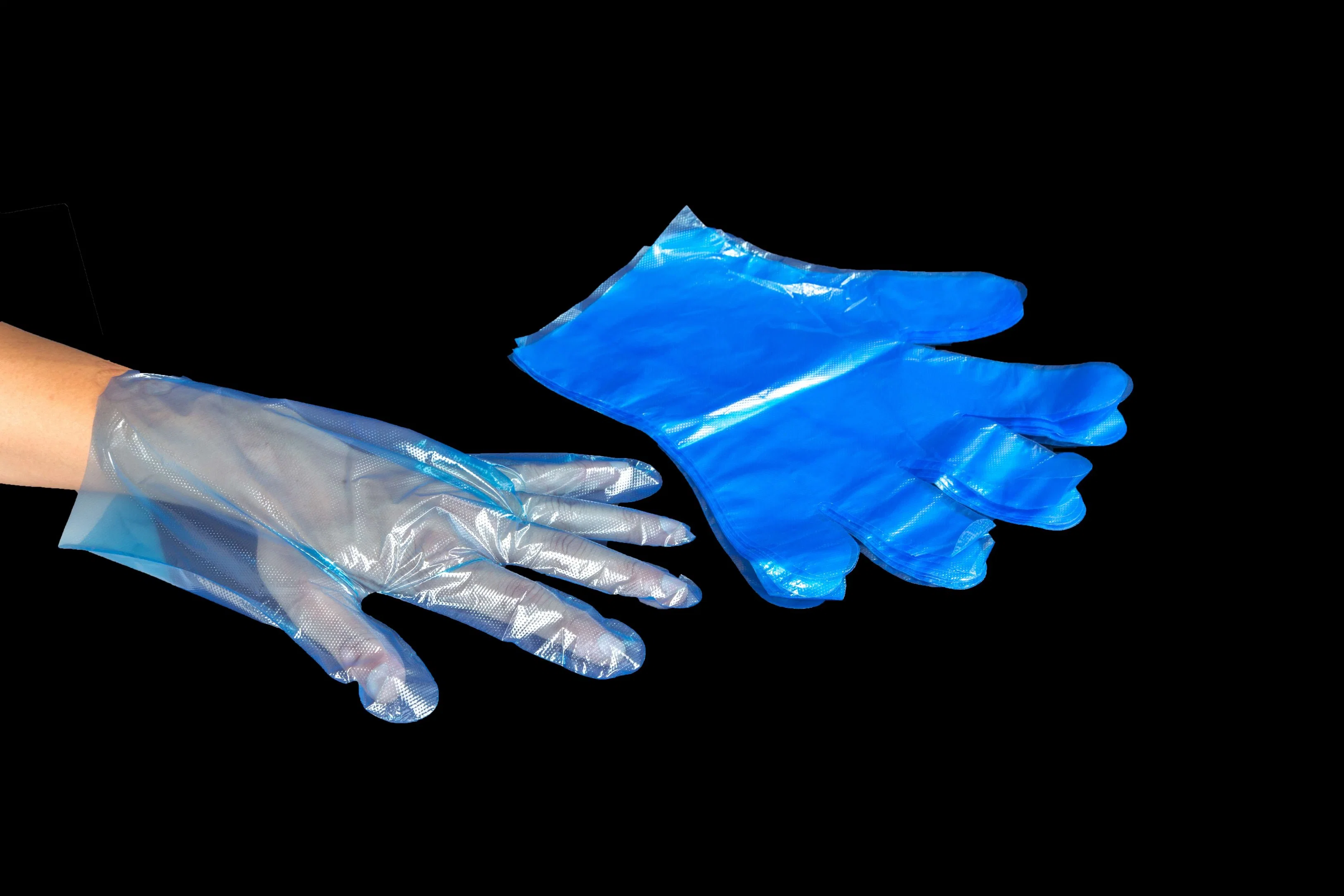 Guantes de plástico desechables de protección médica de PE HDPE CPE LDPE (certificados CE, ISO)