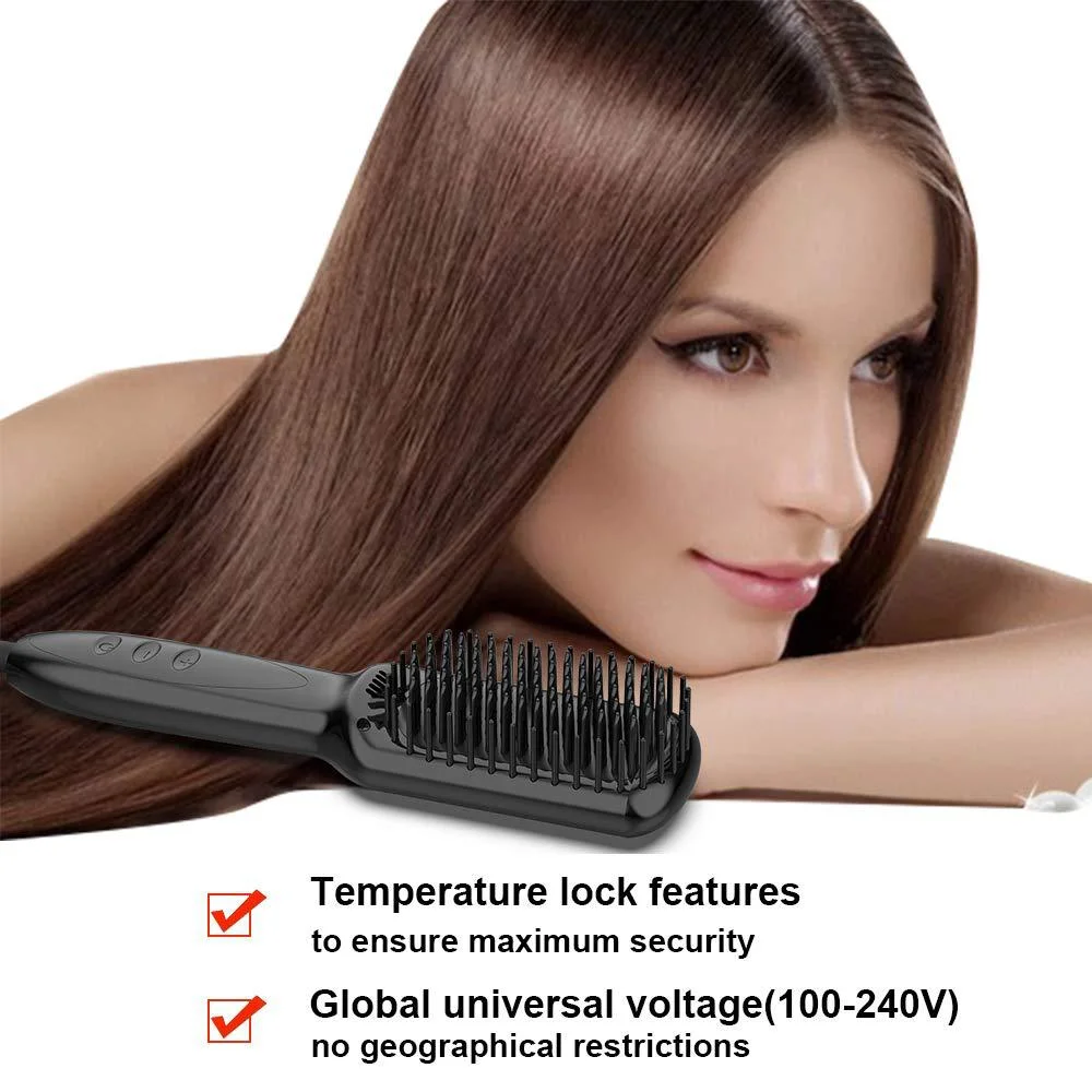 Multi Functional 3 in 1 Temp Control Hair Beard for Women Men Versatile LCD Display Electric Straightener Brush Comb