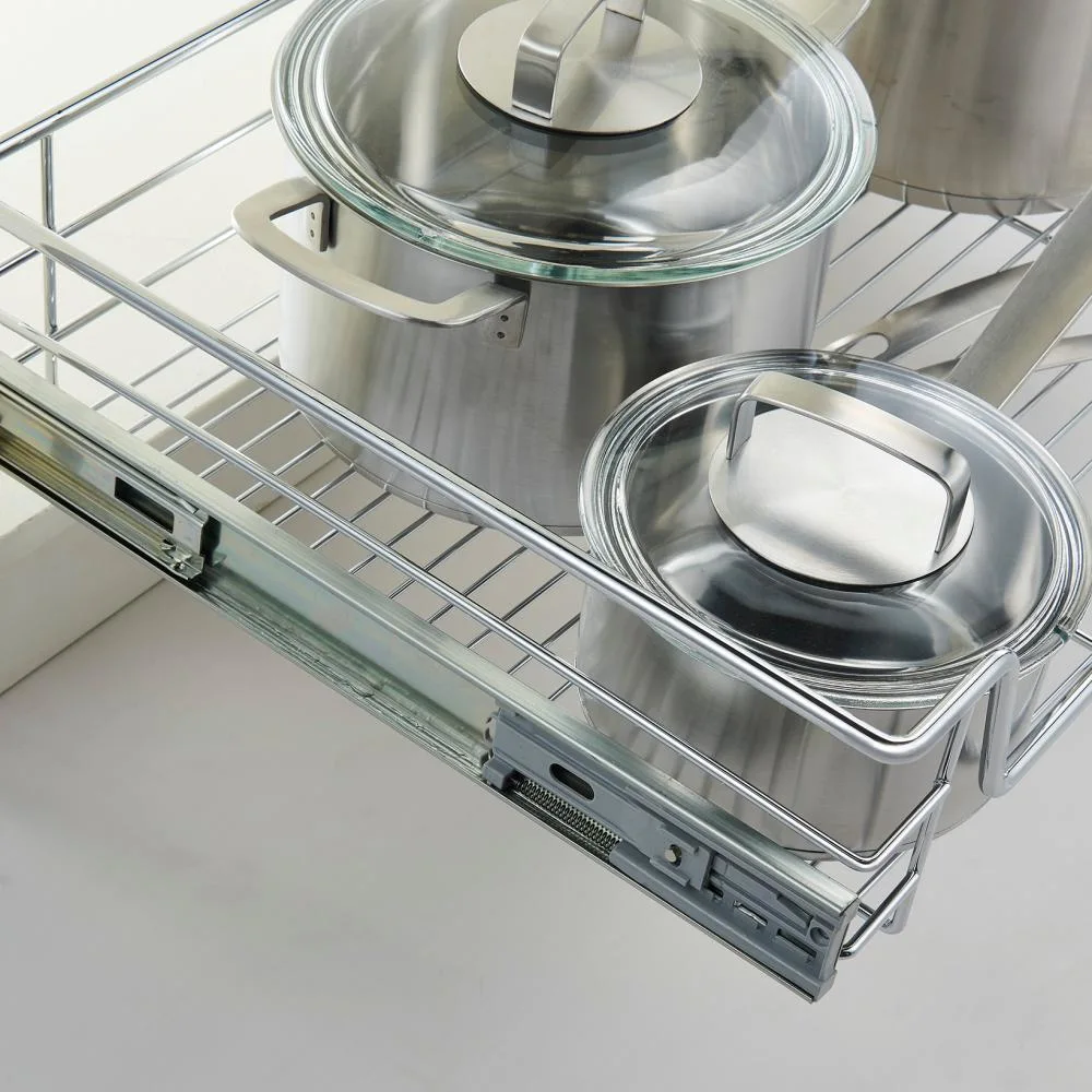 Kitchen Cabinet Storage System Pull-out Unit with Iron Chrome Plated Basket