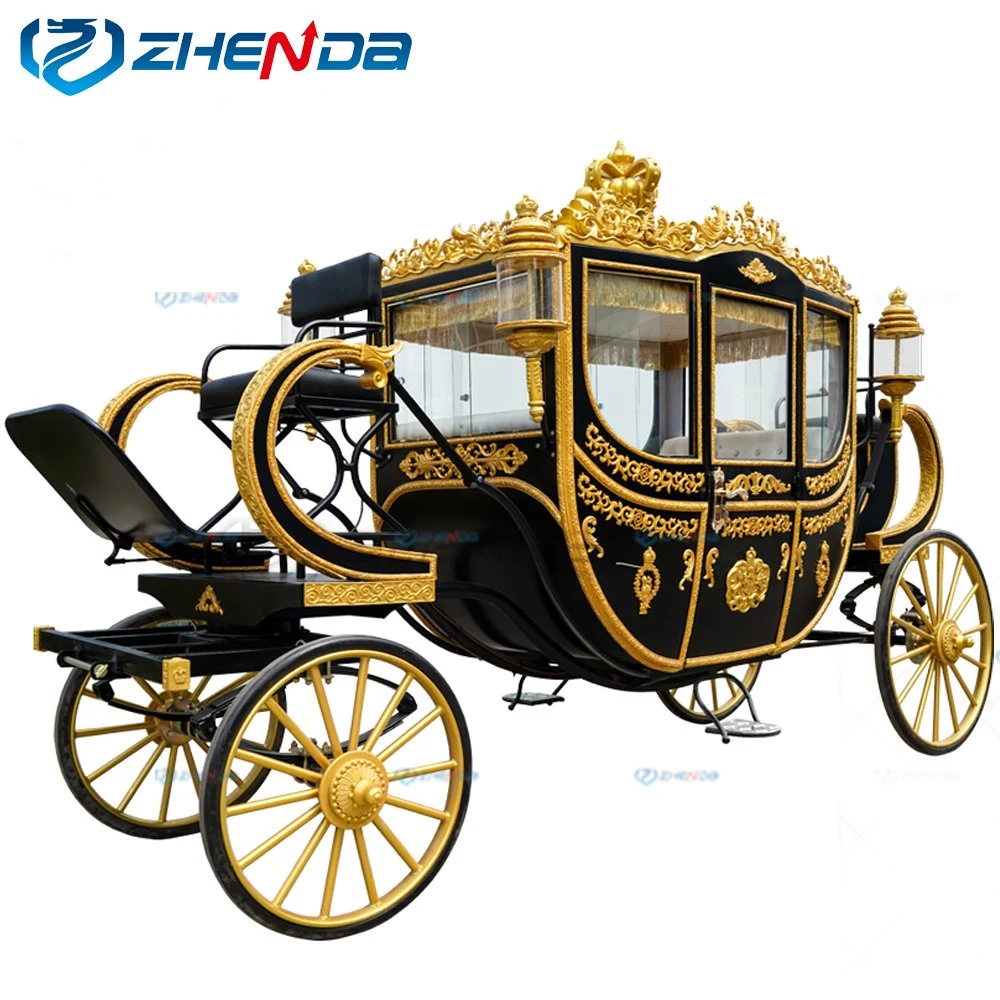 Luxury Four Wheels Electric Golden Royal Coach/Horse Wagon para Navidad/visita turística Carro de caballos