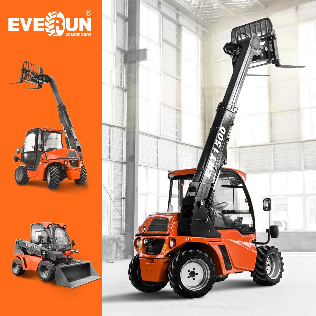 Everun Ert1500 Chinese CE Small Telehandler Teleskopausleger Handler Compact Front End Tragbare Baugewerbe Garten EPA Mini Radlader Hergestellt in China