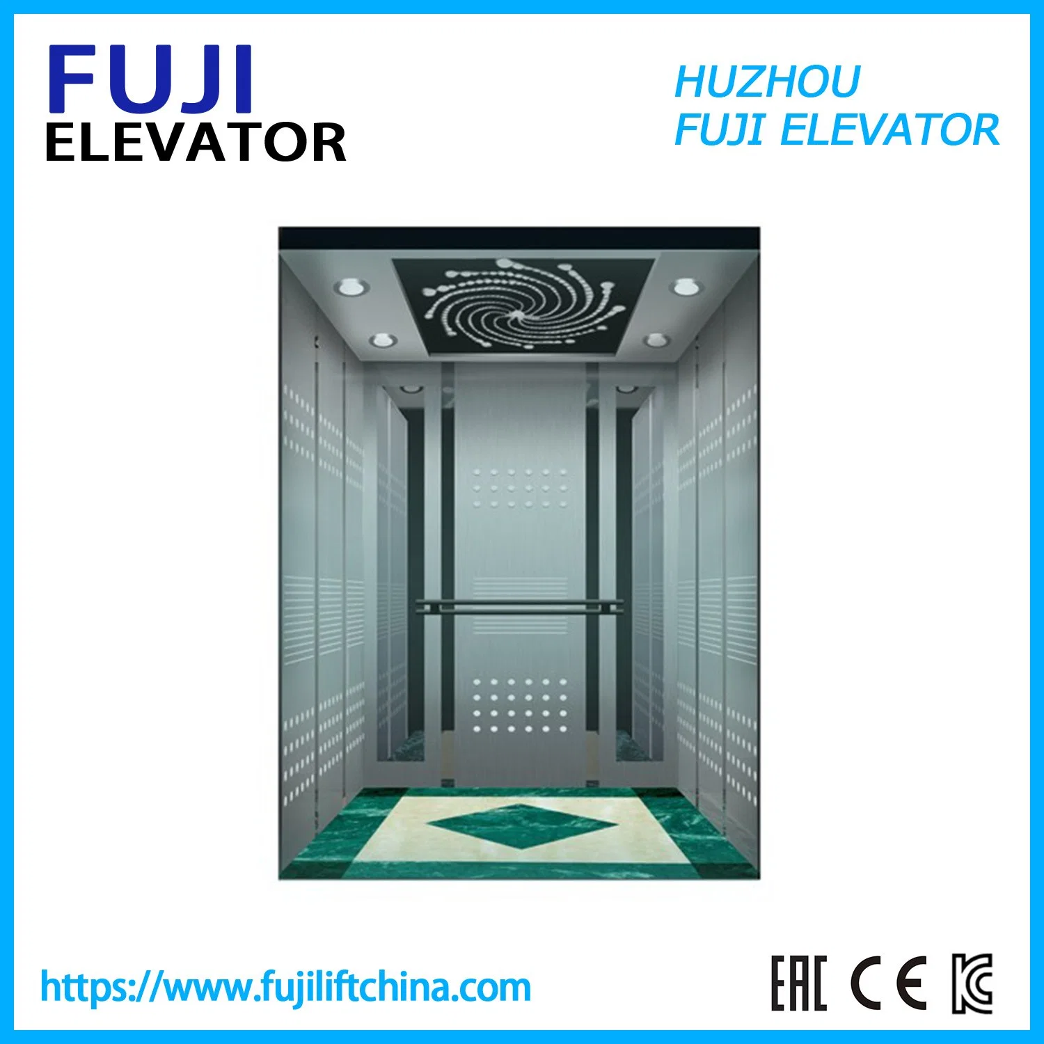 FUJI Brand Passenger Elevator 1150kg 2.0m/S Golden Titanium Mirror Etching Home Panoramic Villa Passenger Lift with Machine Roomless