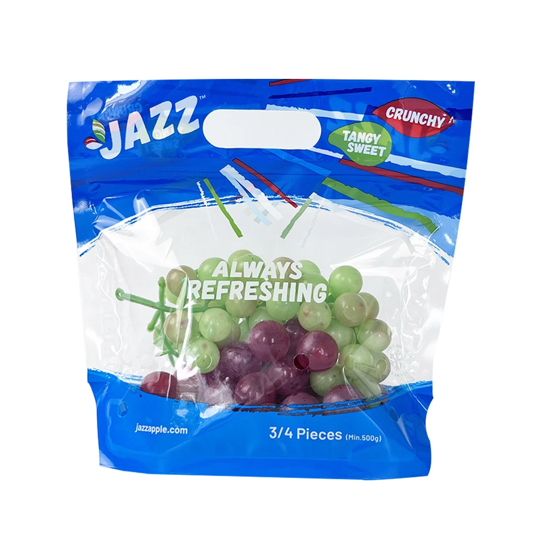 Custom 100% Recyclable Die Cut Resealable Zipper Clear Fruit Packaging Bag with Air Holes