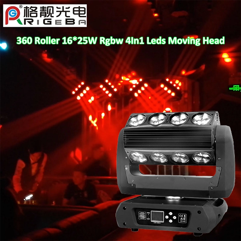 Rigeba 16*25W RGBW 4in1 High Power Sharpy Beam 360 Roller LED Moving Head Light