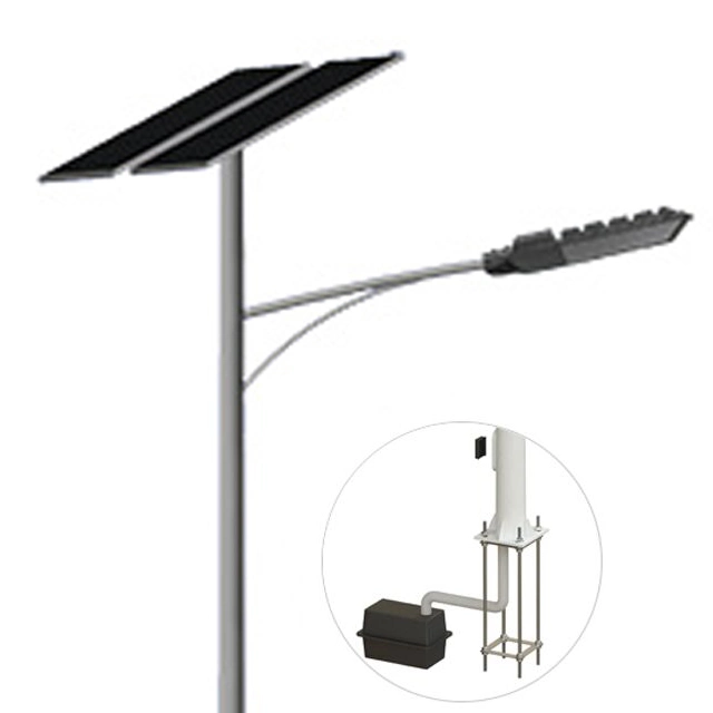 La alimentación de CC de largo tiempo de trabajo exterior impermeable polo 9M 70W dividir la luz de carretera solar en venta