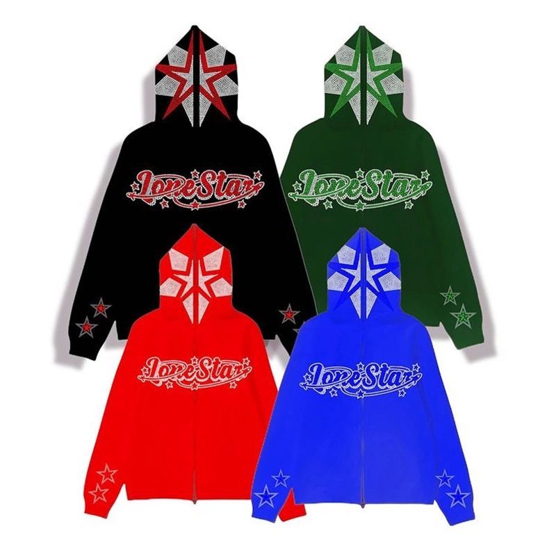 Wholesale Monsterboss Stock High Quality 100% Cotton Bulk Full Face Zip Hoodie Men's Embroidered Full Zip up Hoodie