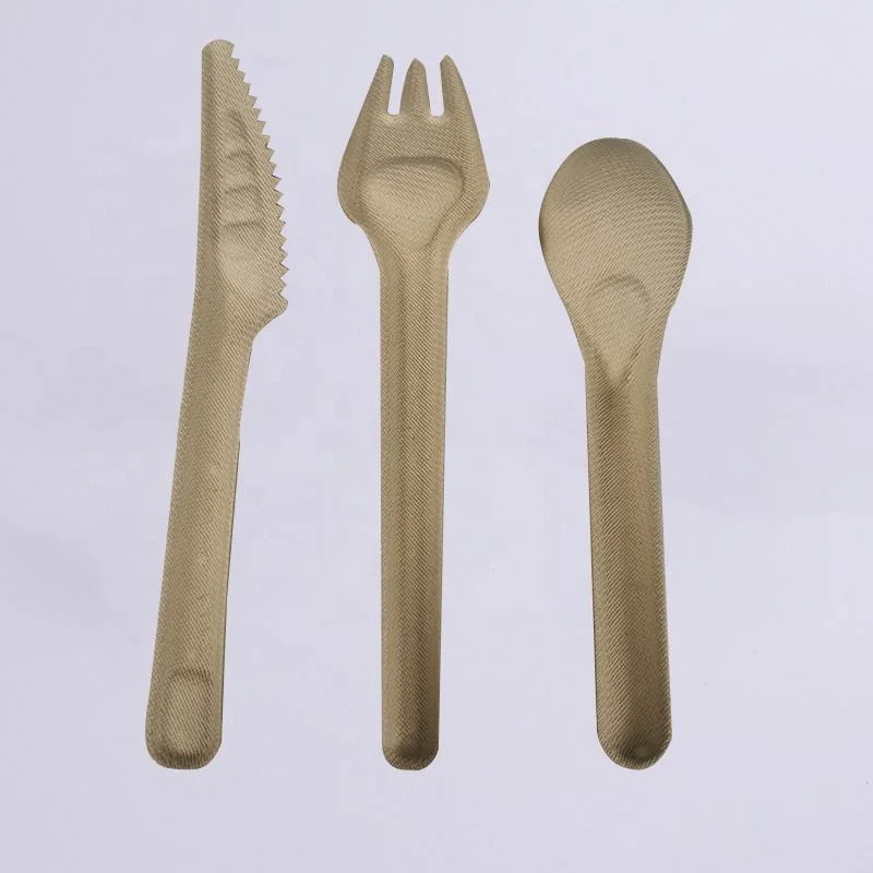 Bulk Bagasse Paper Spoon Forks Knives Disposable Sugarcane Cutlery Set