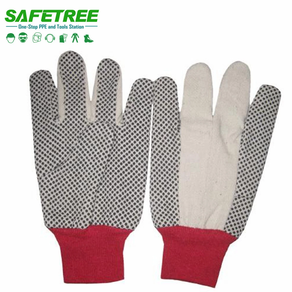 Lienzo de algodón de puntos de PVC Safetree guantes de algodón para uso industrial
