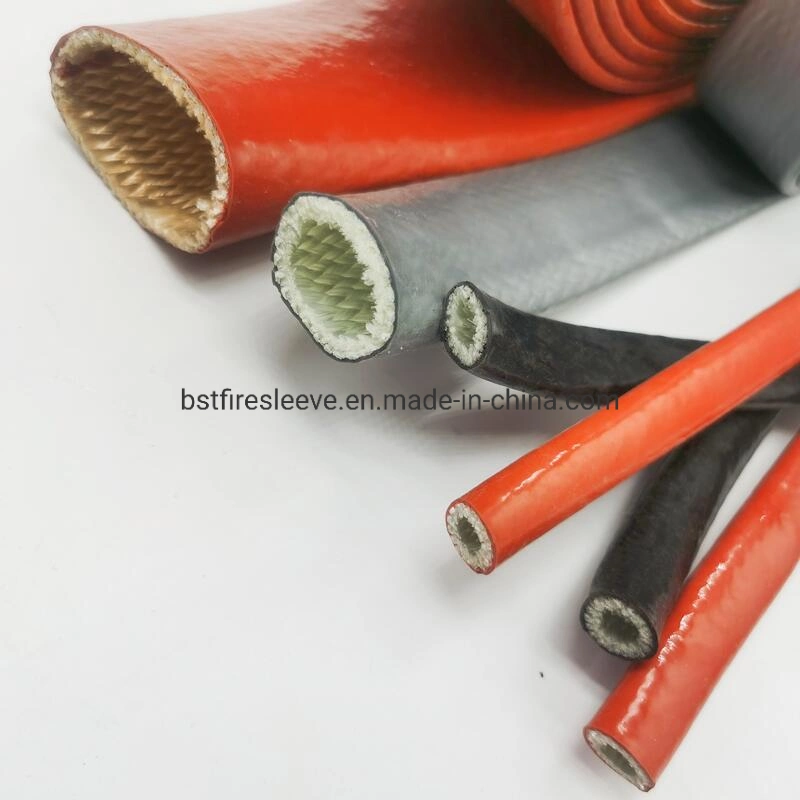 Proteja la manguera de los tubos de fibra de vidrio trenzados de la cubierta de protección contra llamas directa Impregnado con funda de fuego recubierta de caucho de silicona de óxido de hierro para Cables