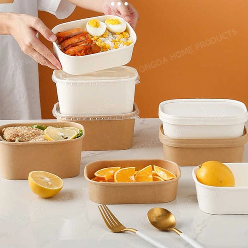 Wholesale Fast Food Packaging Box Bamboo Pulp Paper Bio Degradable Takeaway Takeout Food Container Disposable Tableware Packing