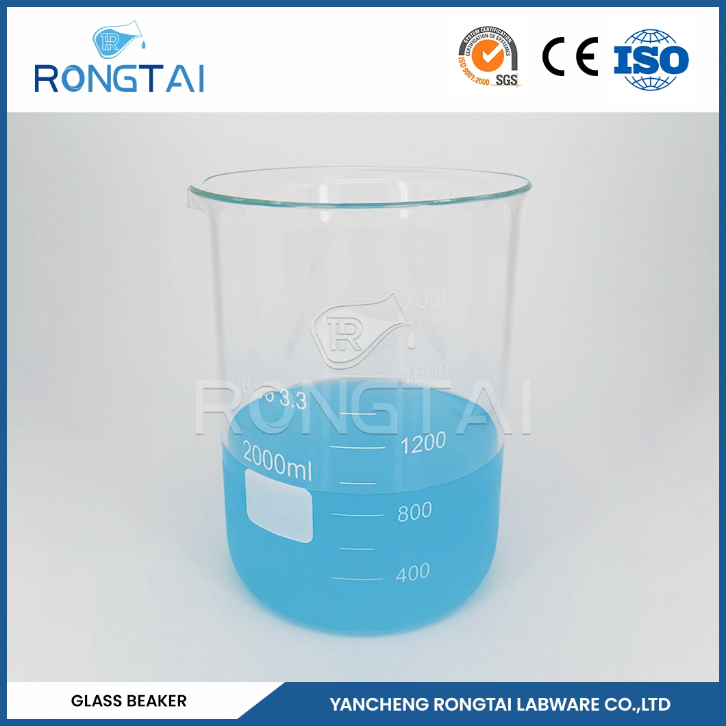 Rongtai Laboratorio de vidrio 5ml Fabricantes Ciencia de la Cura China 800ml 1000ml Vaso de vidrio resistente al calor