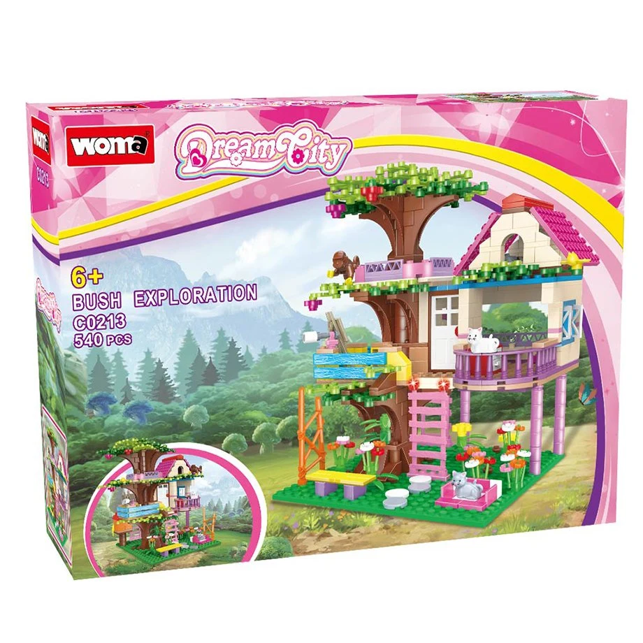 Woma Toys Wholesale/Supplier 2022 Kids Educational Girl Friendship Forest Tree House Model Scene Little Brick Small Building Block Figures Set