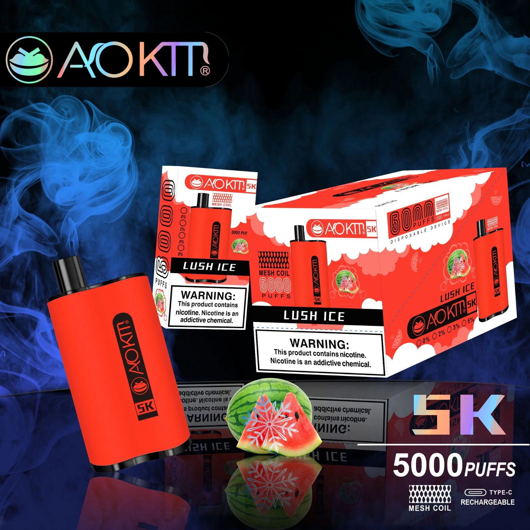 Disposable/Chargeable Vapes Aokit 5K 13.5ml Liquid Electronic Cigarette 5000puff with Rechargeable Battery