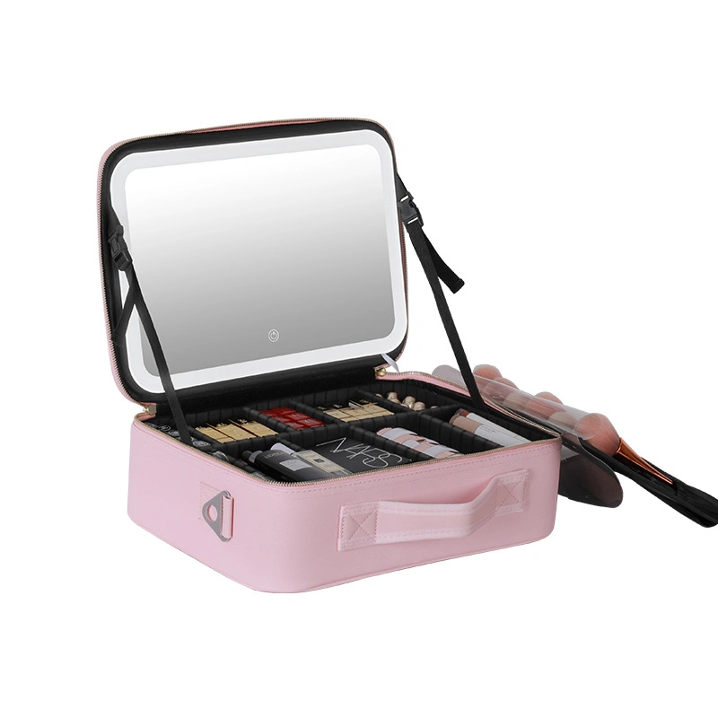 Viajar en tren el maquillaje con espejo LED Belleza Brillo Ajustable multifunción Funda caja de regalo de aseo para mujer