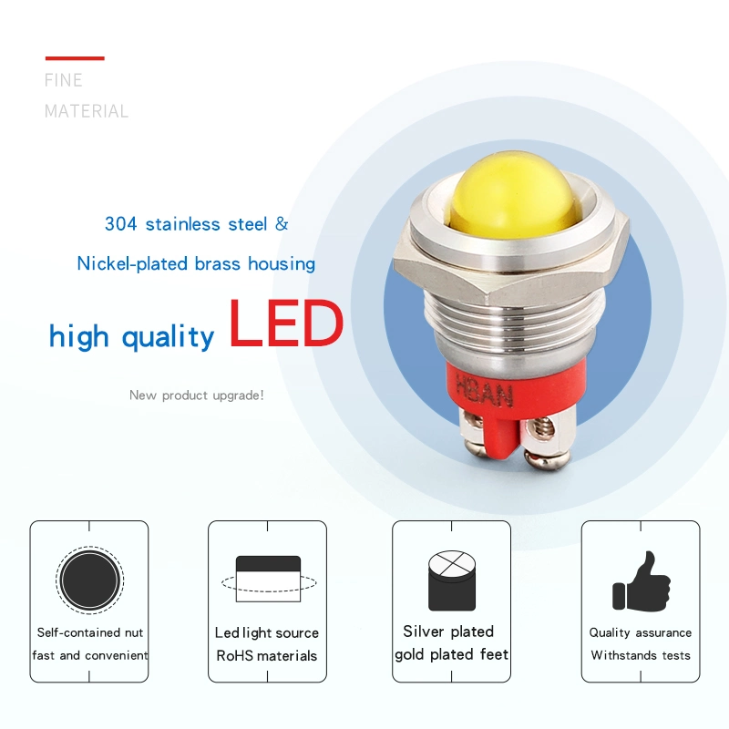 Blaue gewölbte Kopf Schraubklemme DOT LED wasserdicht IP67 16mm Kontrollleuchten