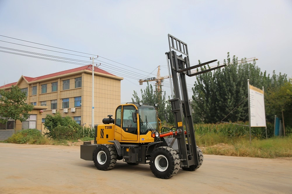 CE Approved China Hot Sale T35b 3 Ton All Terrain Diesel Forklift with Tipping Cabin for Sale