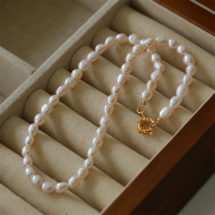 Lujo simple Cobre chapado en oro Natural Real geométrica Colgante Collar de perlas de agua dulce