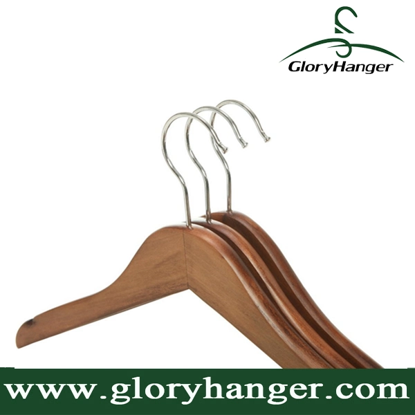 Non-Slip Walnut Wooden Clothes Garment Hanger with Notched Shoulders