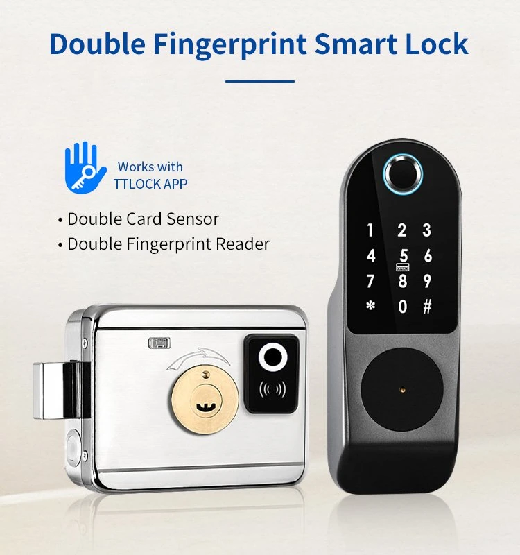 Ttlock Smart Door Lock Outdoor Tuya WiFi Fingerprint Lock Double Side Digital Code IC Card APP Electronic Apartment Gate Lock