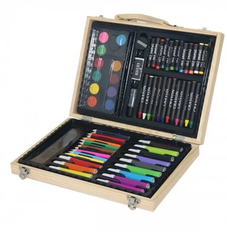 Holzbox Farbige Bleistift-Set Aquarell Pinsel Stifte Zeichnung Malerei Kunst-Sets für Kinder Schreibwaren Kit Geschenk