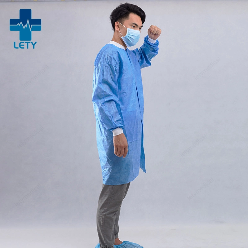 Disposable SMS Non Woven Fabric PP Knitted Cuff Protective Clothing Lab Coat Workwear Dustproof Isolation Clothing