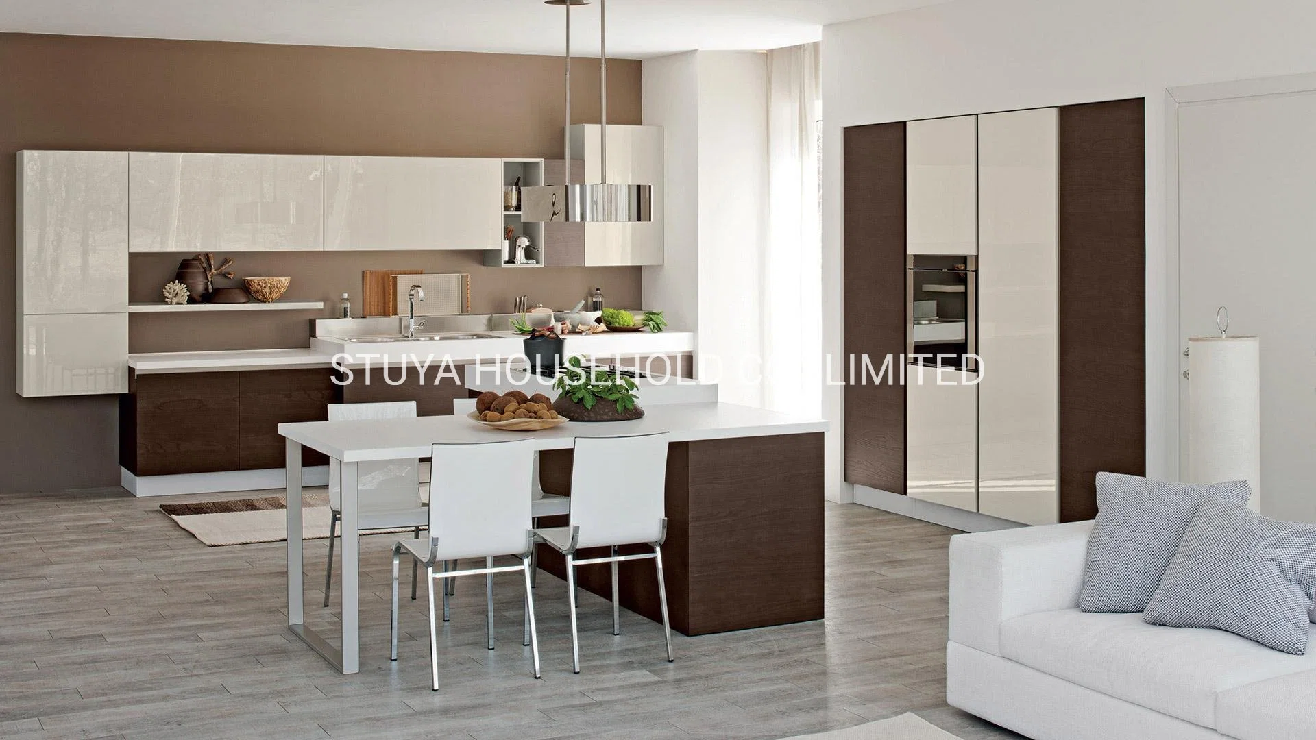 Estilo moderno Diseño simple Mobiliario Foshan Cocina laca Blanca Hogar Muebles Cocina Cabinet