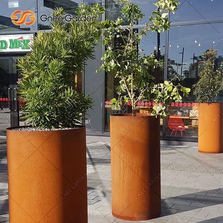 Tall Corten Steel Planter Rusty Color Metal Flowerpot