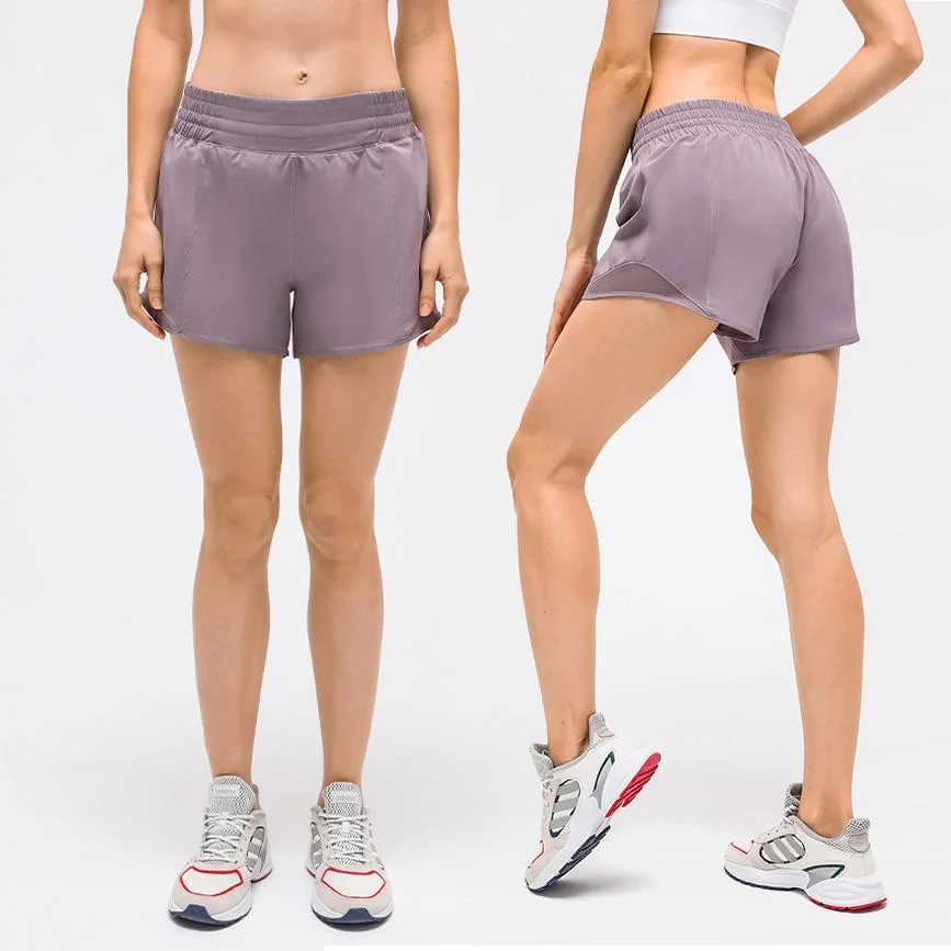 Custom Logo 2 in 1 Lined Athletic Sports Shorts Fitness Women Running Shorts Yoga Wear