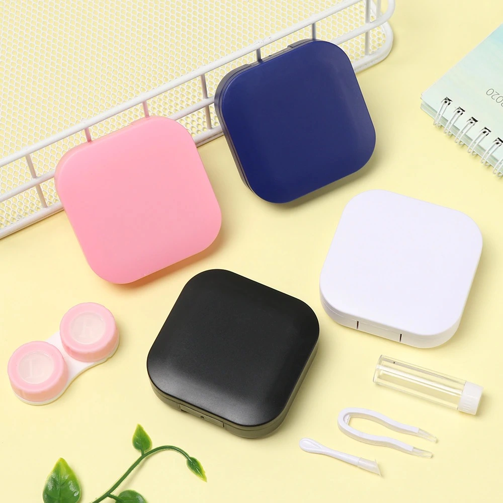 1PC Contact Lens Case Square Travel Portable Solid Color Lens Cover Container Holder Storage Soaking Box Fashion Accessories Contact Lens Case