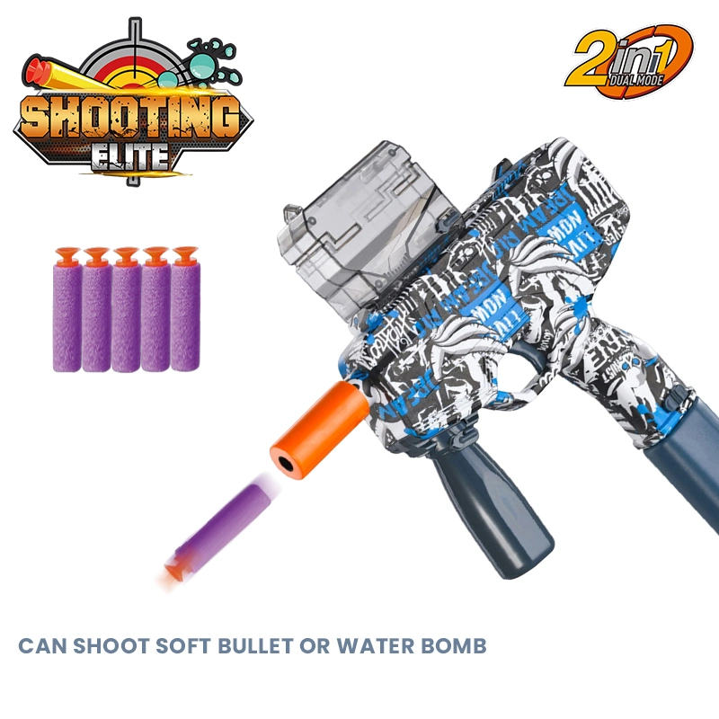 Children Indoor Outdoor 2-in-1 Shooting Modes Soft Bullet Blaster Gun Plastic Electric Water Shooting Gun Toys for Kids