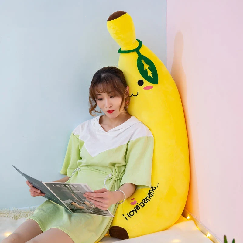 CPC Best Price Popular Smile Face Expression Yellow Kawaii Banana Fruit Doll Pillow Soft Stuffed Long Banana Plush Toy