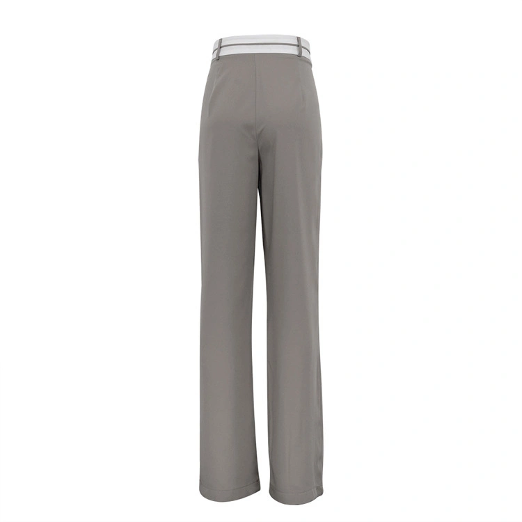 Fashion High Waist Straight Trousers Elegant Loose Gray Office Women Pants