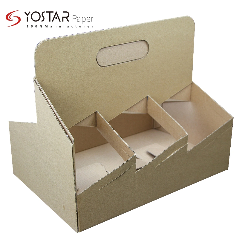 Biodegradable Corrugated Cardboard Food Package Portable Cup Set Holder in 3-Cell