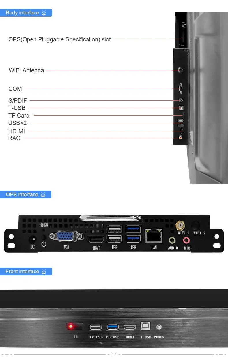 Double OS Android OPS X86 65 75 86 pouces à écran tactile intégré dans l'ordinateur Smart cartes interactives pour les écoles