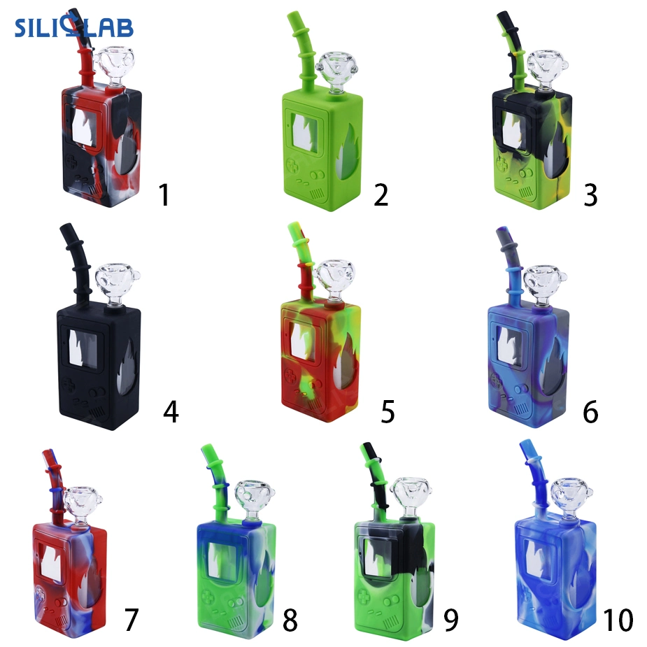 Juice Box Design Oil Burner Silicone Covered Glass Water Pipe Smoking DAB Rigs