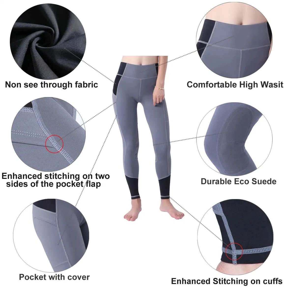 Pantalon d'équitation gris personnalisé à demi-silicone avec imprimé Jodhpurs Culottes équestres