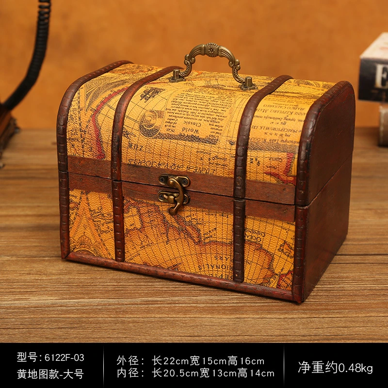 Antique Ins Style World Map Retro Box Makeup Organizer con Bloqueo