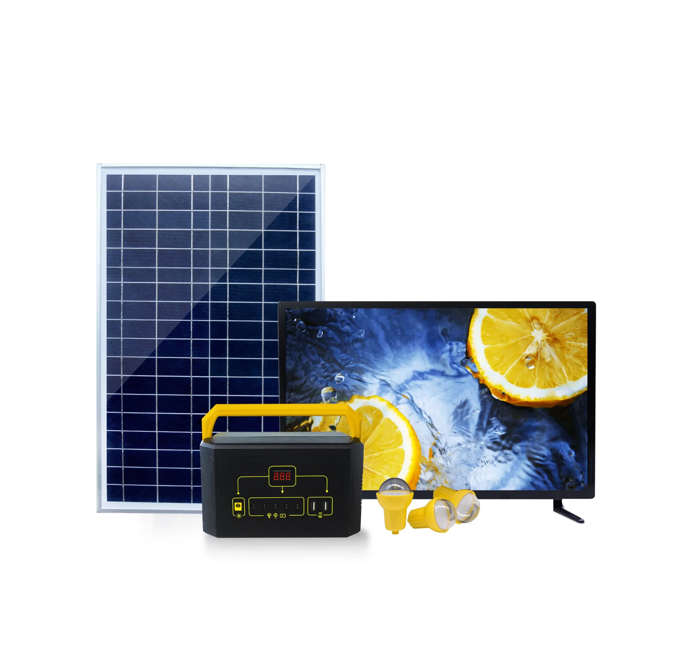 Tragbares multifunktionales Solar-Home-System, Tragbares multifunktionales Solar-Home-System, Unterstützung Fan TV, mit großer Batterie, lange Arbeitszeit, mit drei Licht