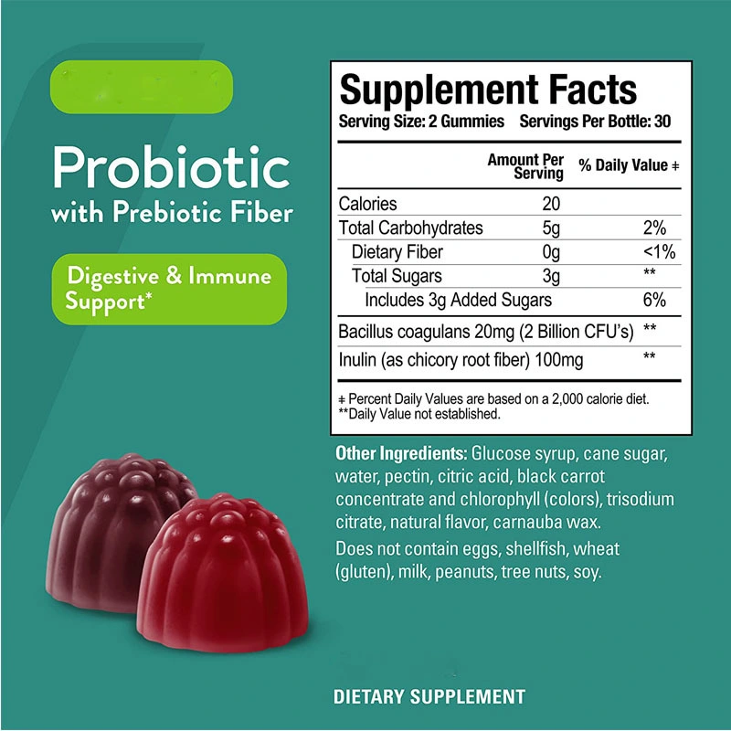Refuerzo inmunitario Berry sabores probiótico Gummies vegano para la Mujer con el servicio de OEM